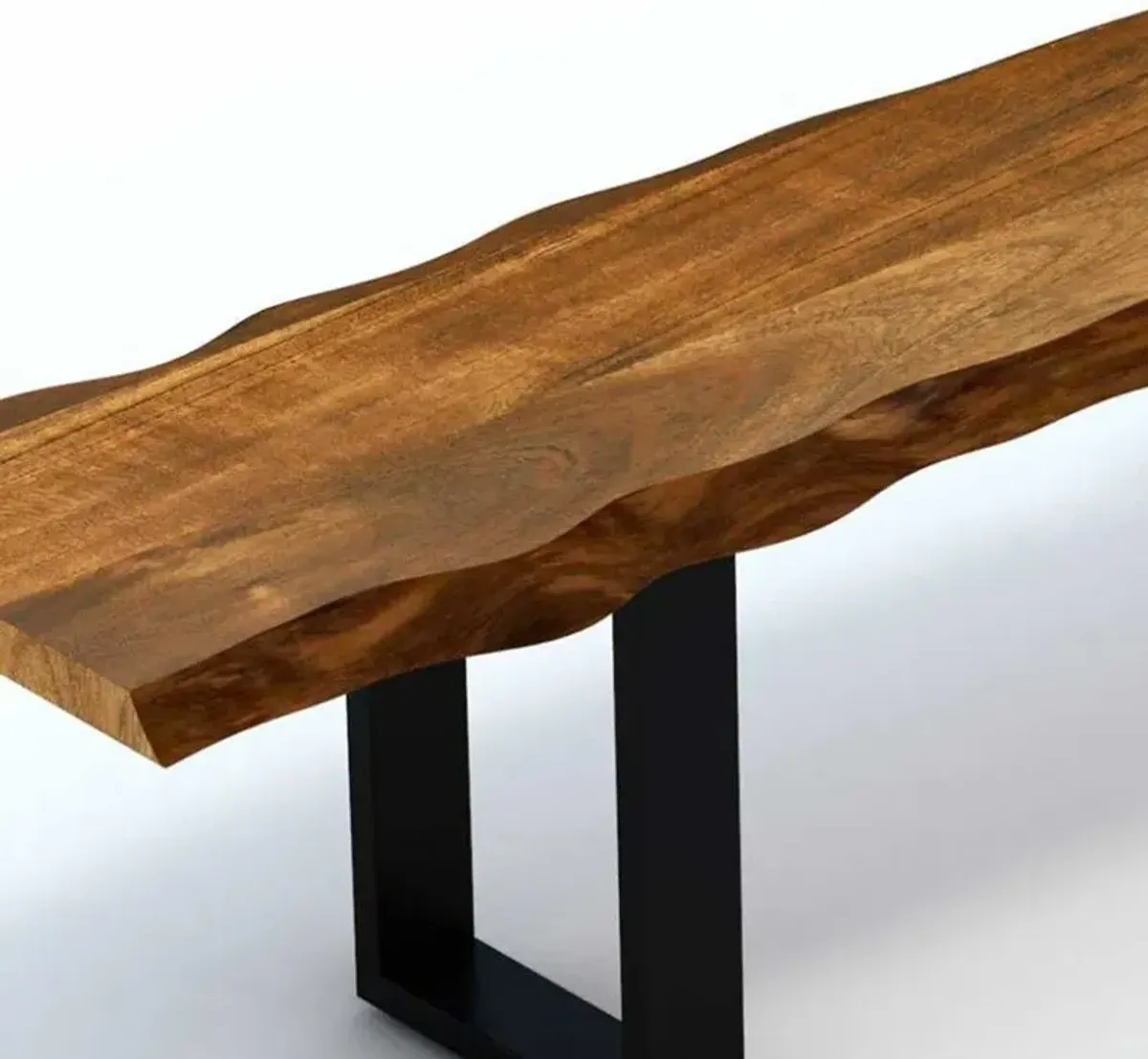 Live Wood Bench With Black Metal Legs - Edge Acacia