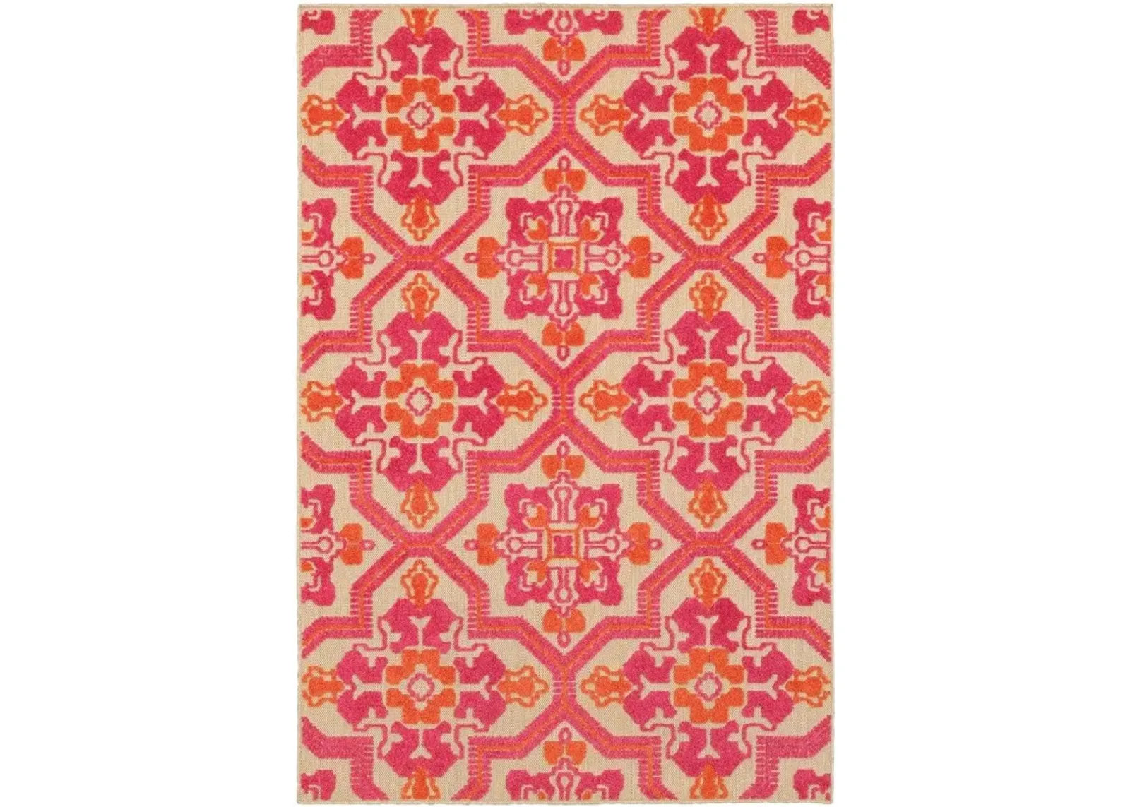 Moroccan Indoor Outdoor Area Rug - Pink / Orange - Pink