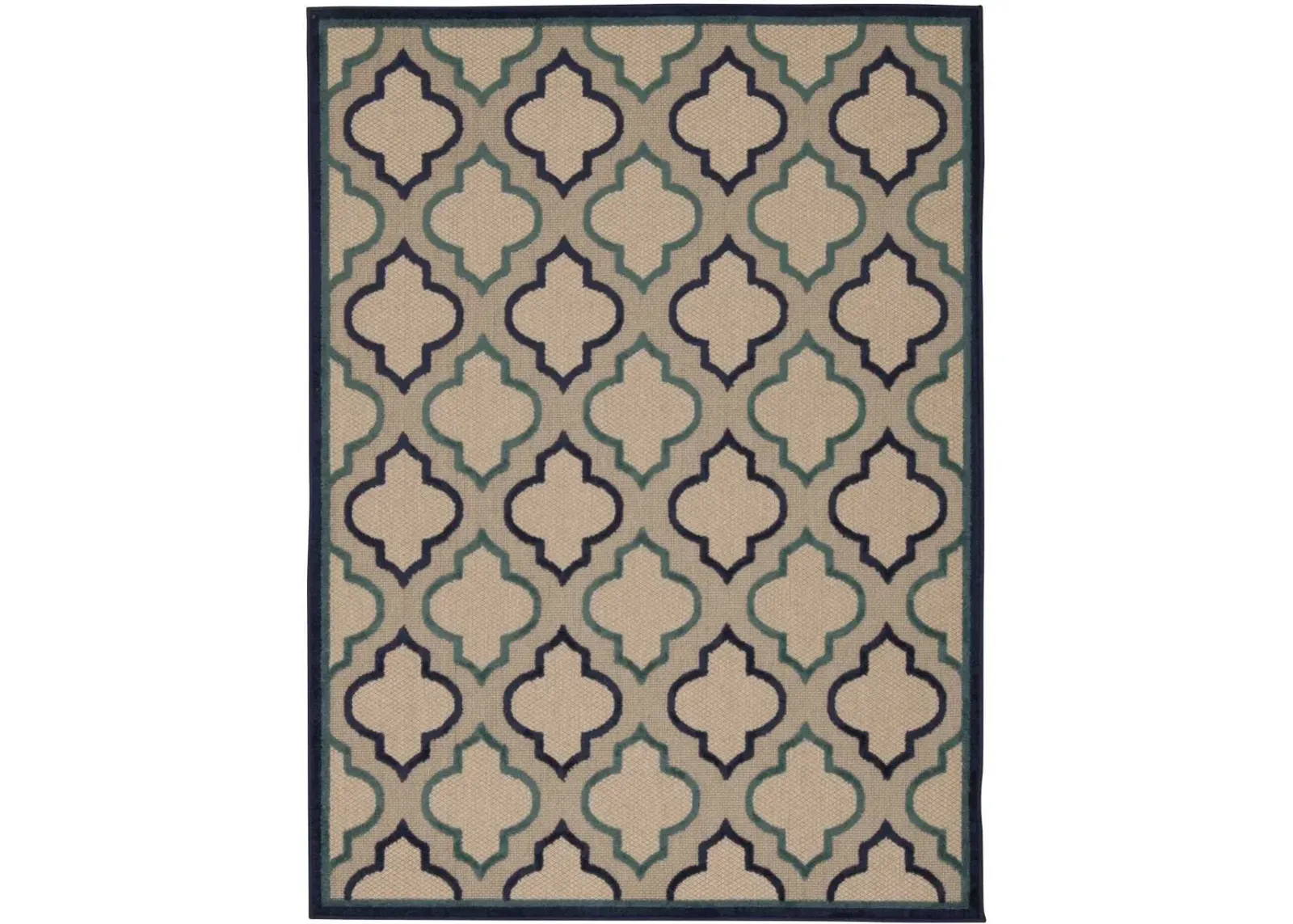 8' X 11' Geometric Indoor / Outdoor Area Rug - Blue / Ivory