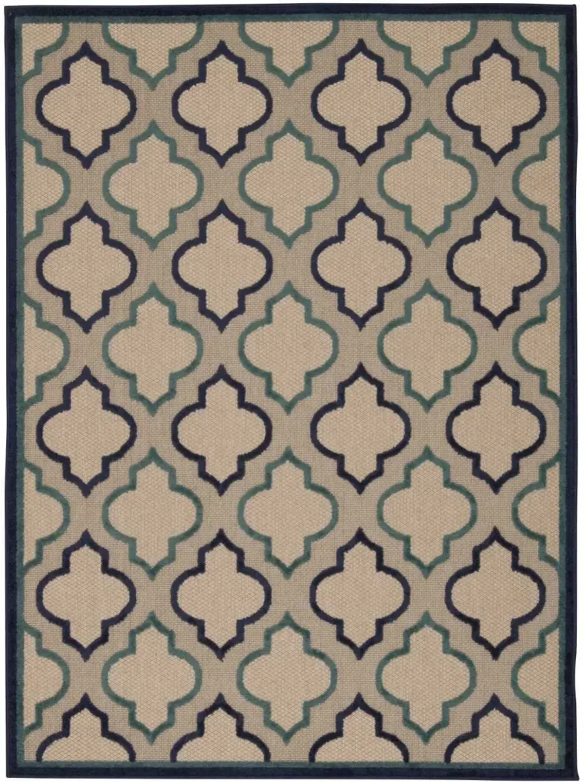 8' X 11' Geometric Indoor / Outdoor Area Rug - Blue / Ivory