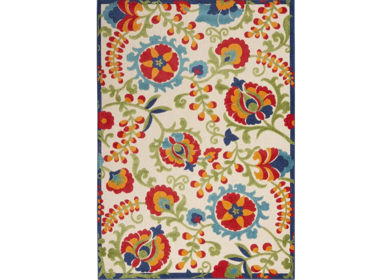 4' X 6' Floral Outdoor & Indoor Area Rug - Green / Ivory