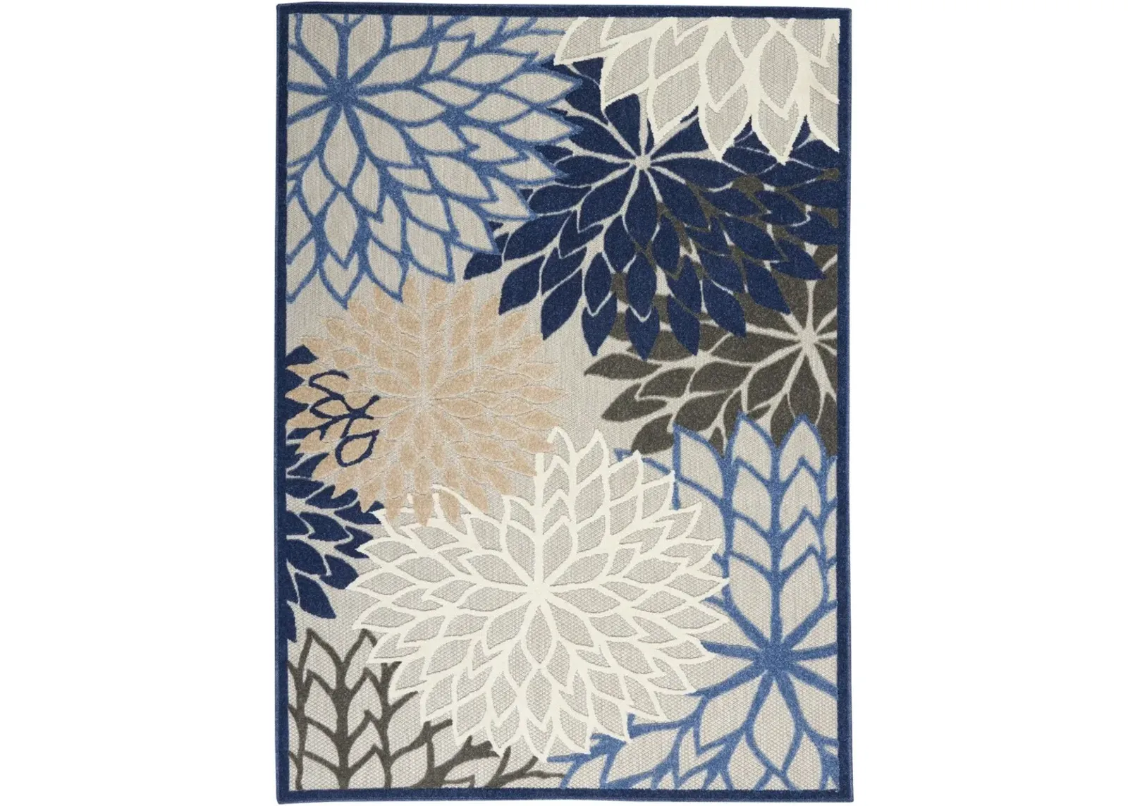 4' X 6' Floral Indoor / Outdoor Area Rug - Blue / Gray