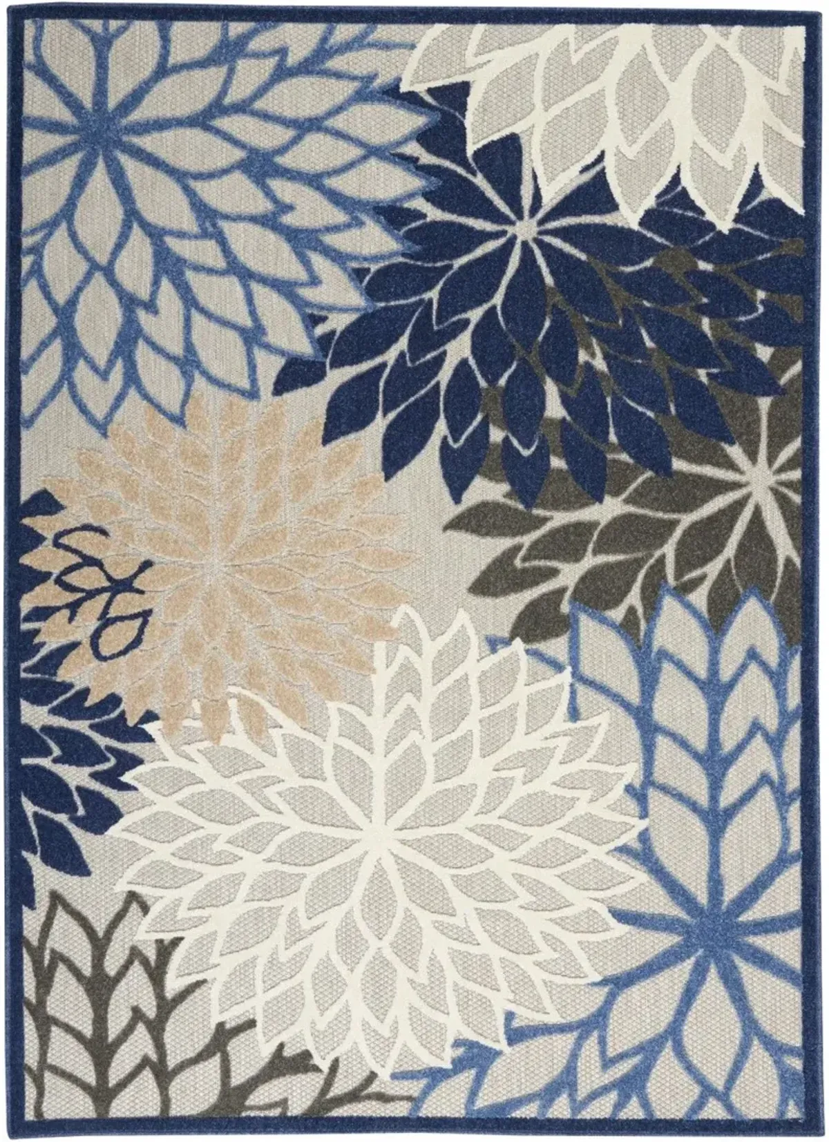 4' X 6' Floral Indoor / Outdoor Area Rug - Blue / Gray