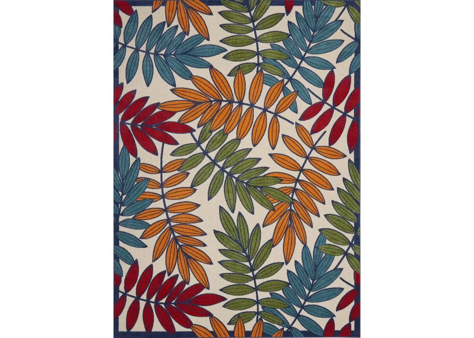 8' X 11' Floral Outdoor & Indoor Area Rug - Ivory / Blue