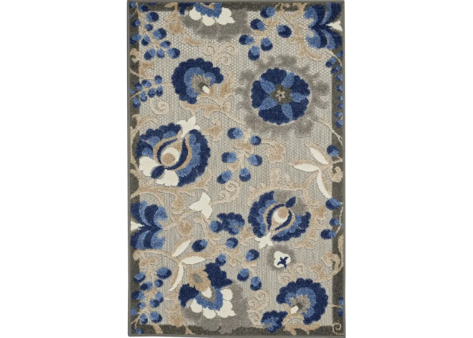 3' X 4' Floral Indoor & Outdoor Area Rug - Gray / Blue