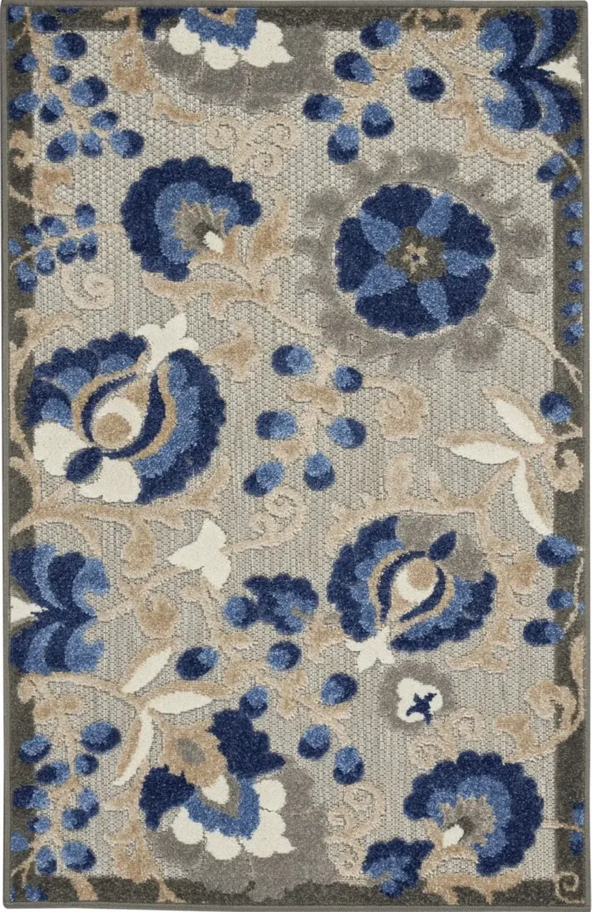 3' X 4' Floral Indoor & Outdoor Area Rug - Gray / Blue