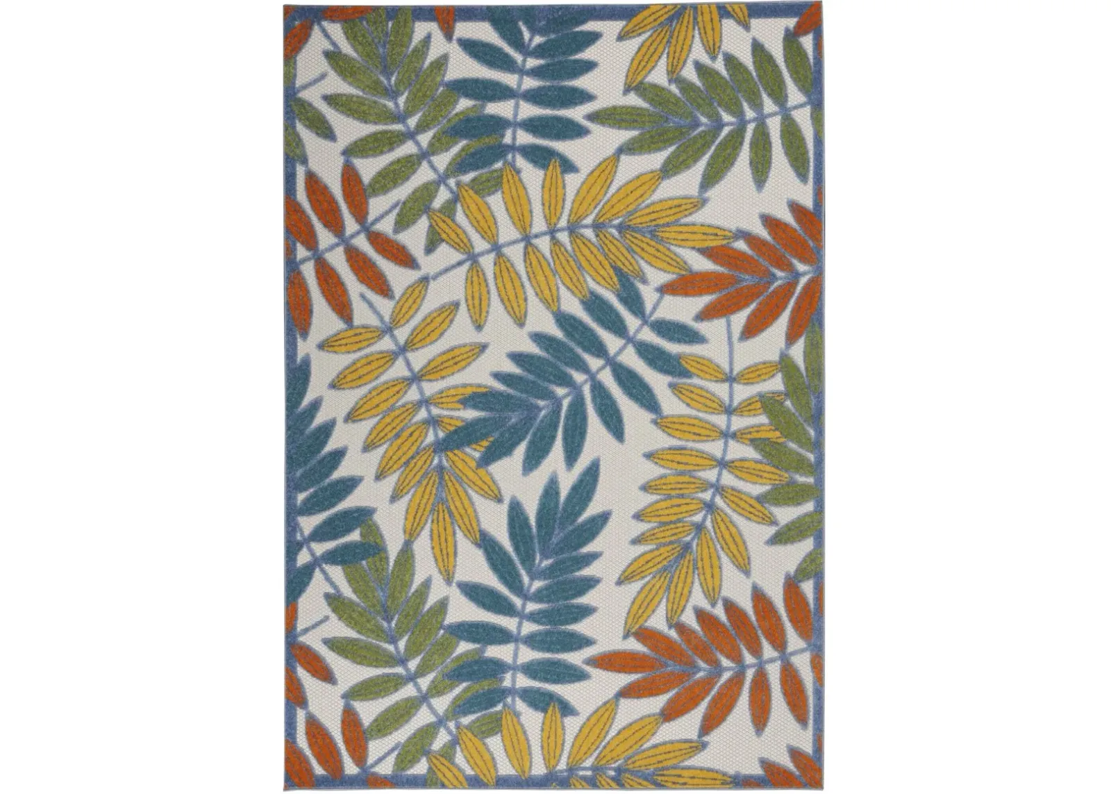 4' X 6' Floral Outdoor / Indoor Area Rug - Green / Ivory