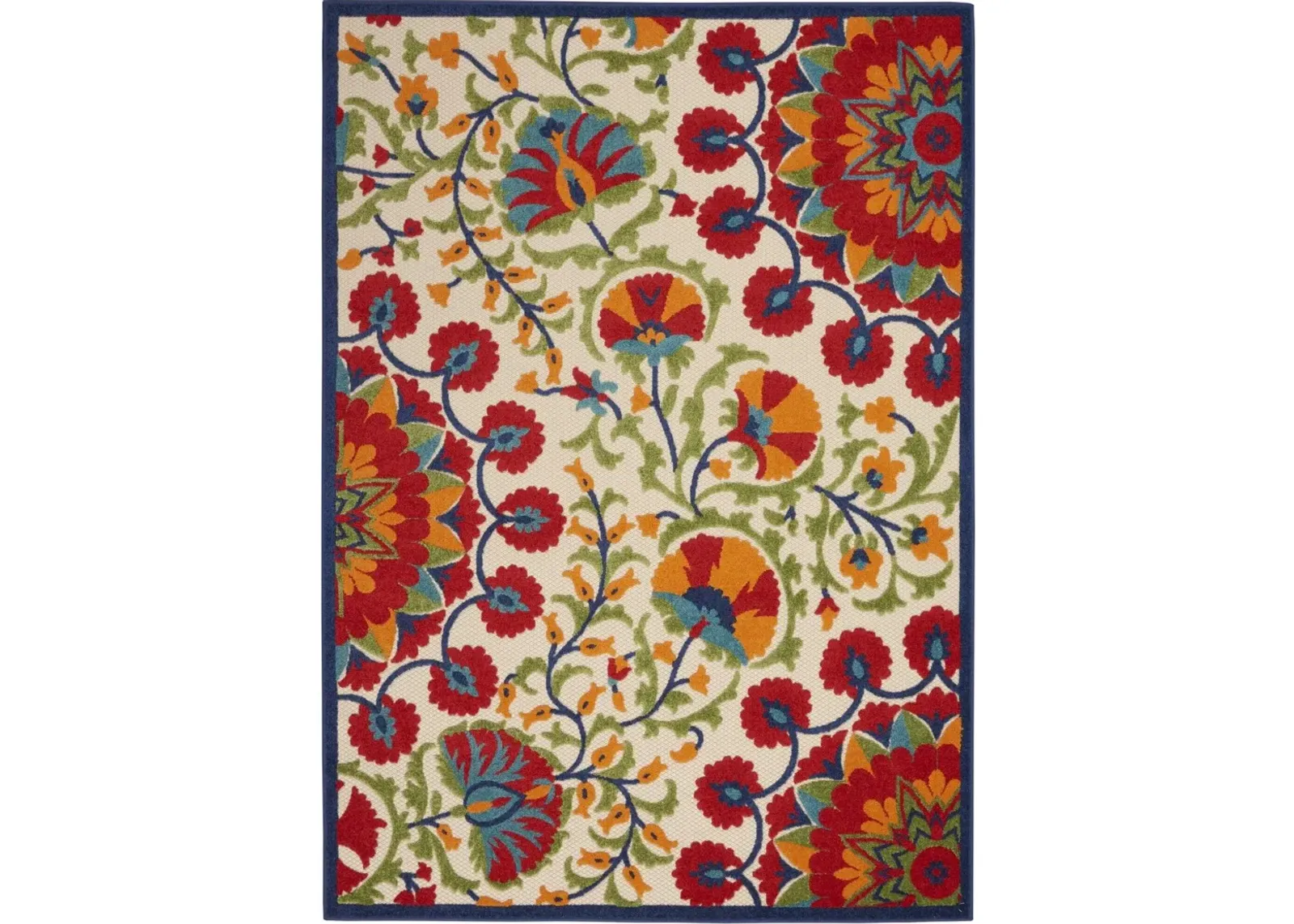 8' X 11' Floral Indoor / Outdoor Area Rug - Red / Multicolor