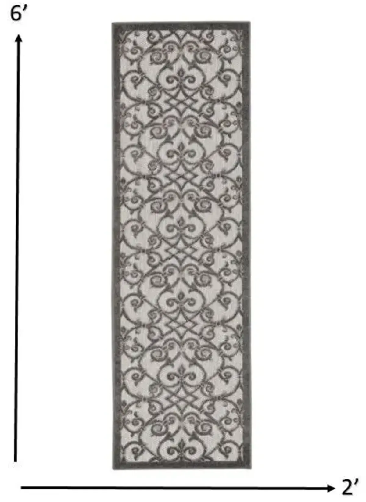 2' X 6' Floral Indoor / Outdoor Area Rug - Gray