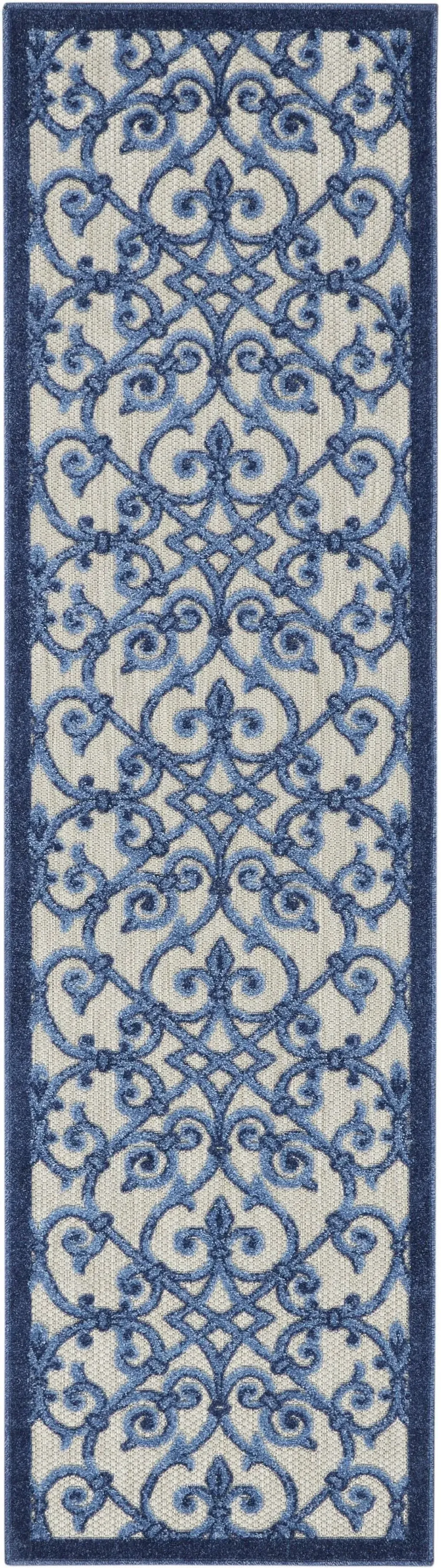 2' X 8' Floral Indoor & Outdoor Area Rug - Blue / Gray