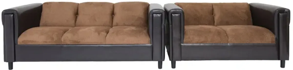 2 Piece Faux Leather And Chenille Seating Set - Brown