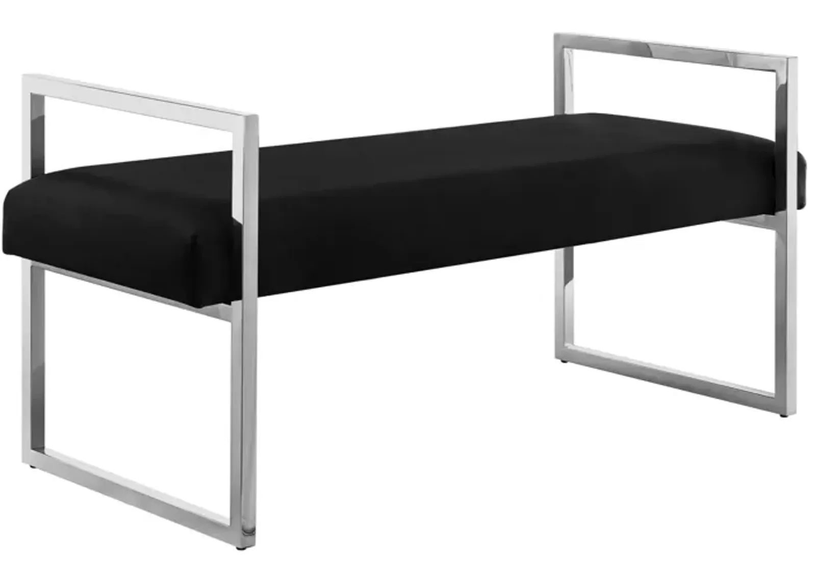 Upholstered Velvet Bench - Black / Silver