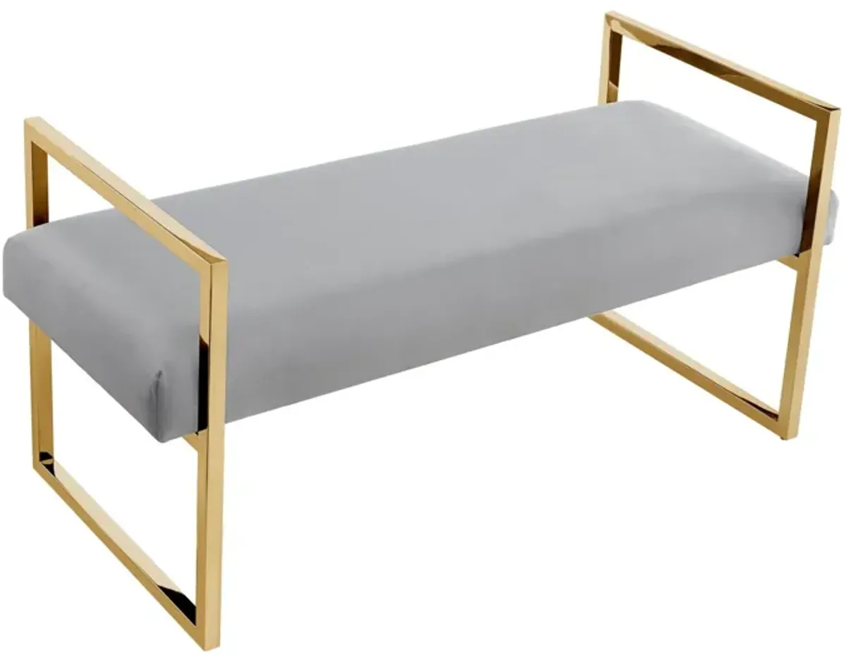Upholstered Velvet Bench - Gray / Gold