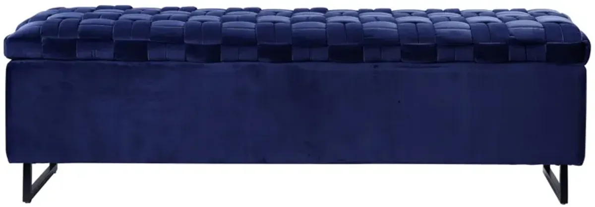 Upholstered Velvet Bench With Flip Top - Navy Blue