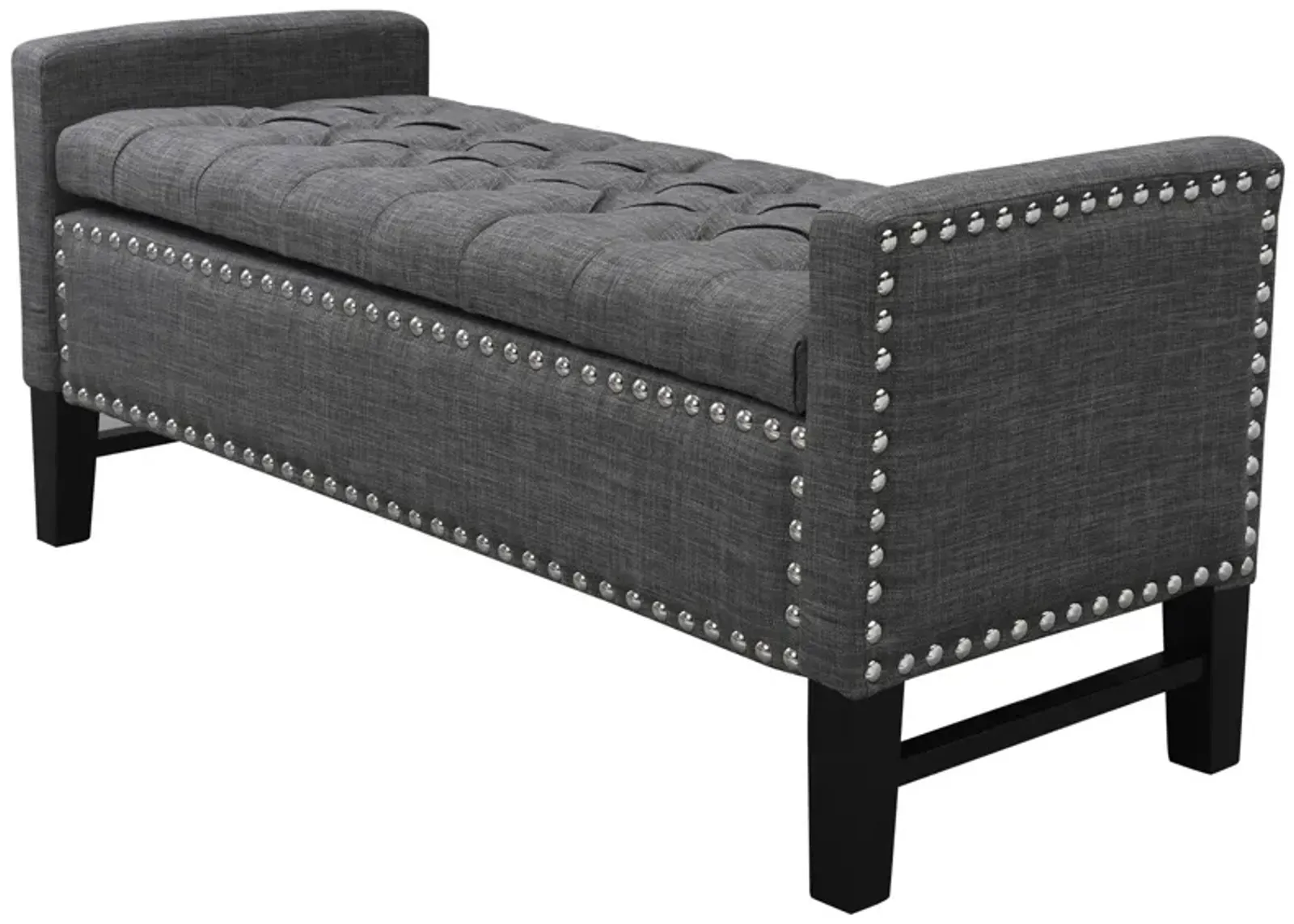 And Black Upholstered Linen Bench With Flip Top, Shoe Storage - Dark Slate Gray