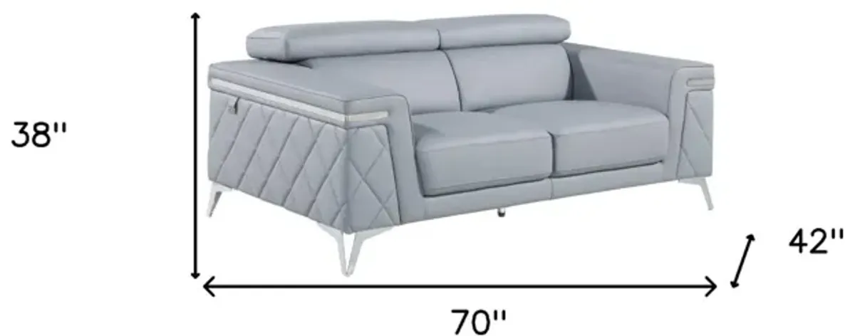 Metallic Leather Loveseat - Light Blue / Silver