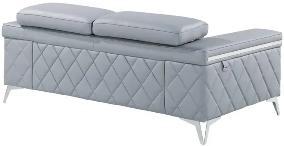 Metallic Leather Loveseat - Light Blue / Silver