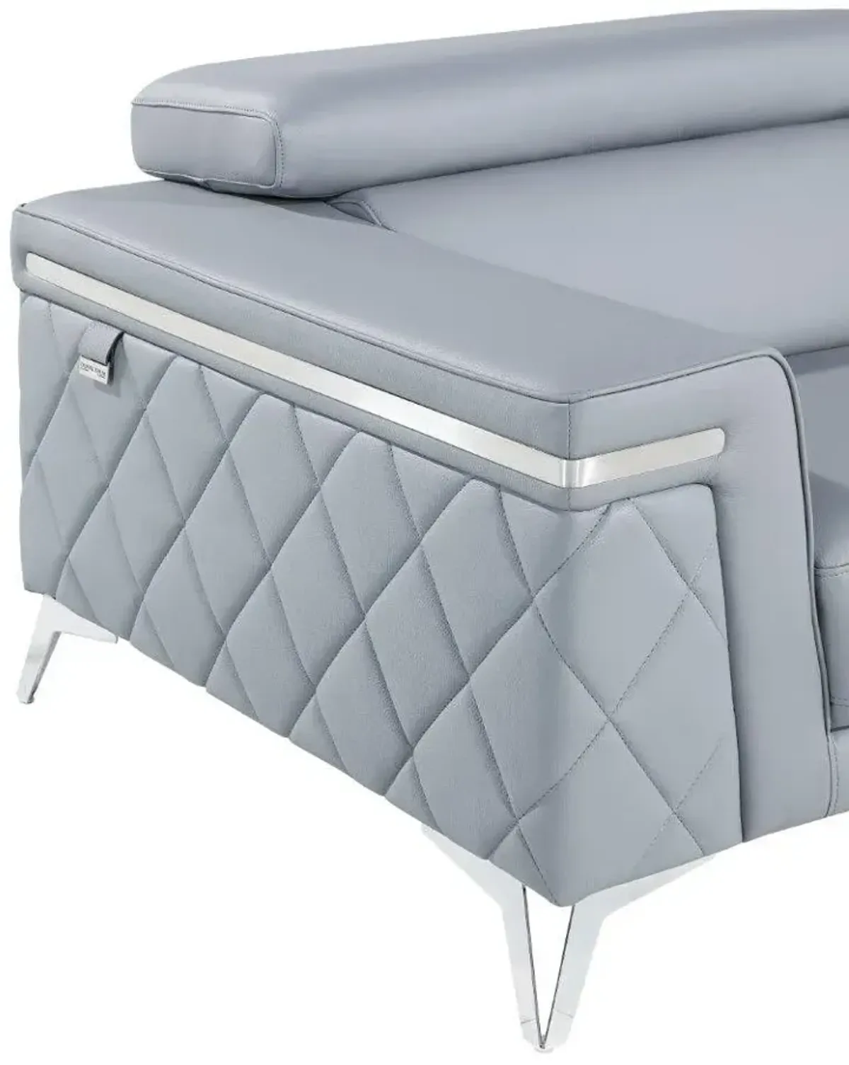 Metallic Leather Loveseat - Light Blue / Silver