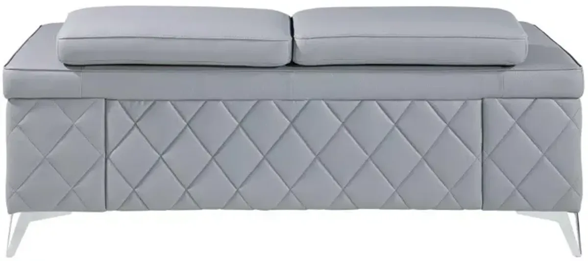 Metallic Leather Loveseat - Light Blue / Silver