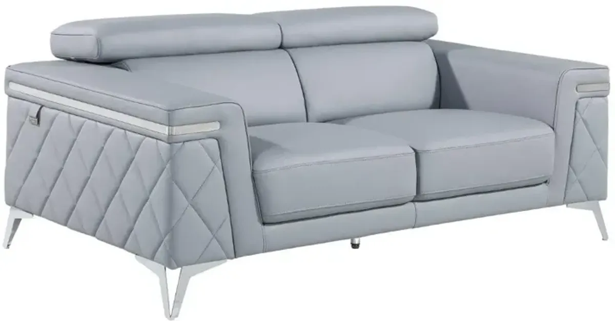 Metallic Leather Loveseat - Light Blue / Silver