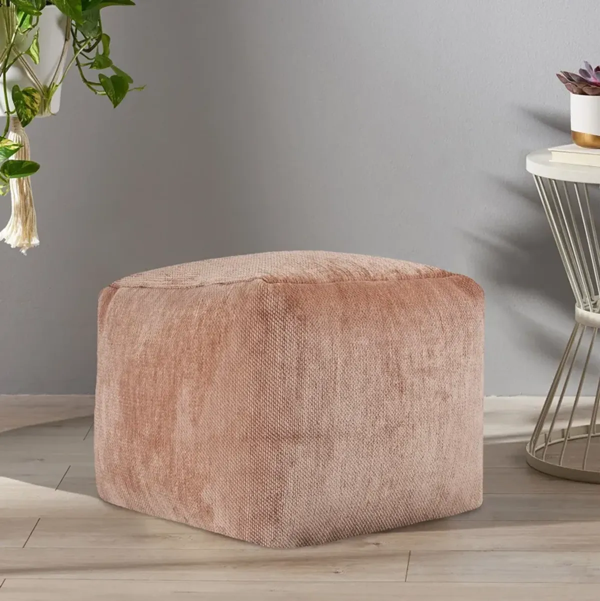 Chenille Cube Pouf Ottoman - Beige