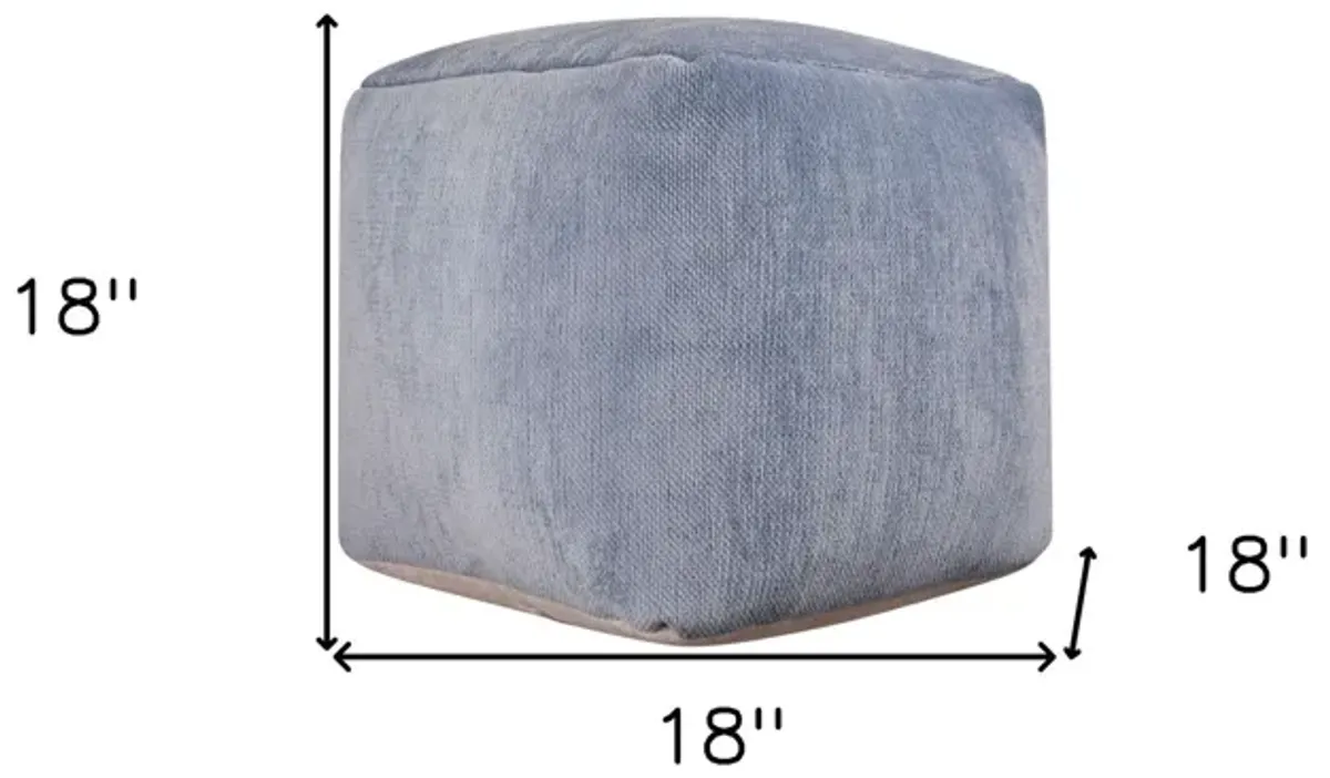 Chenille Cube Pouf Ottoman - Blue