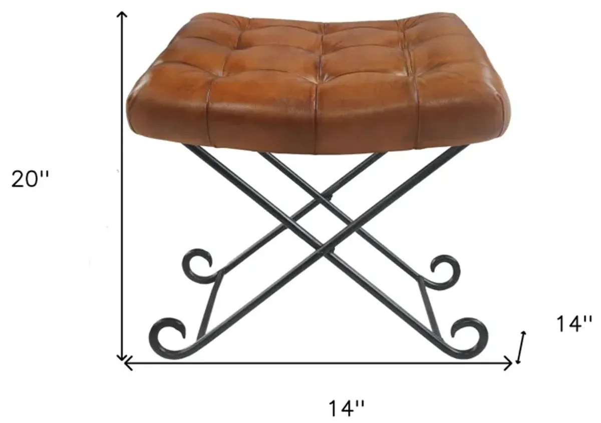 Faux Leather Footstool Ottoman - Brown