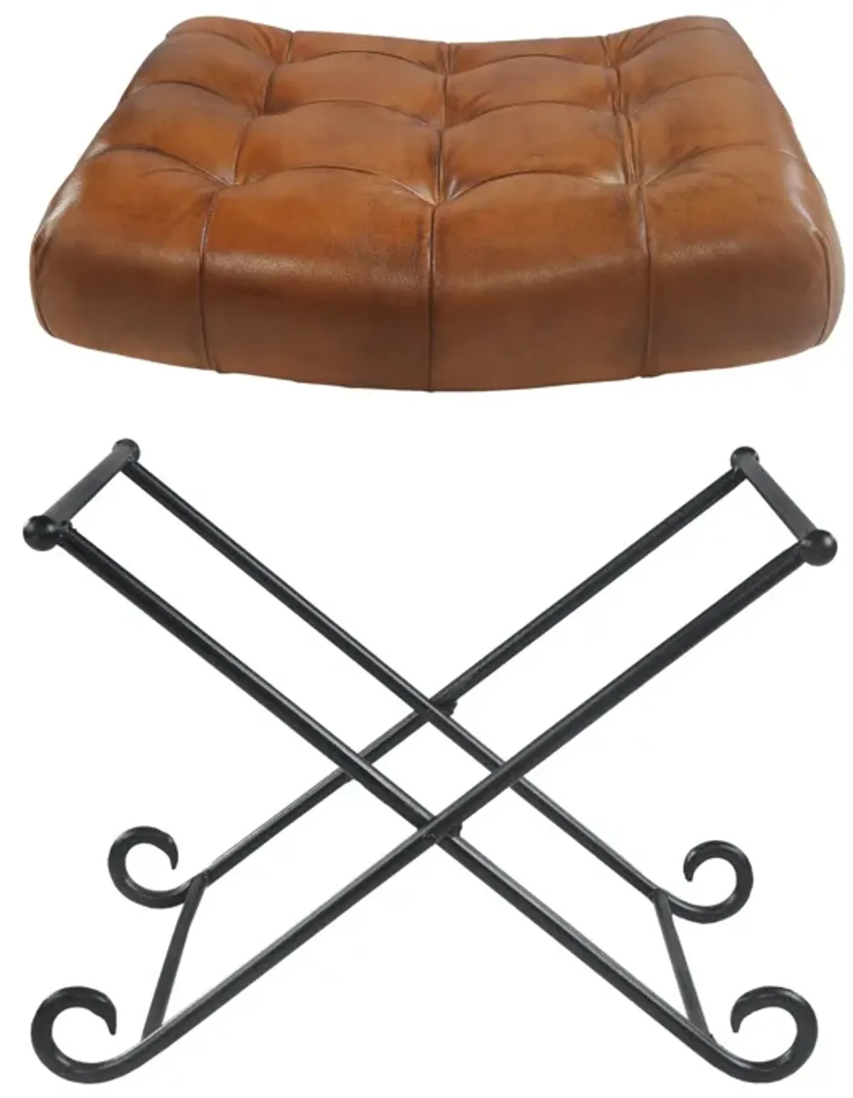 Faux Leather Footstool Ottoman - Brown