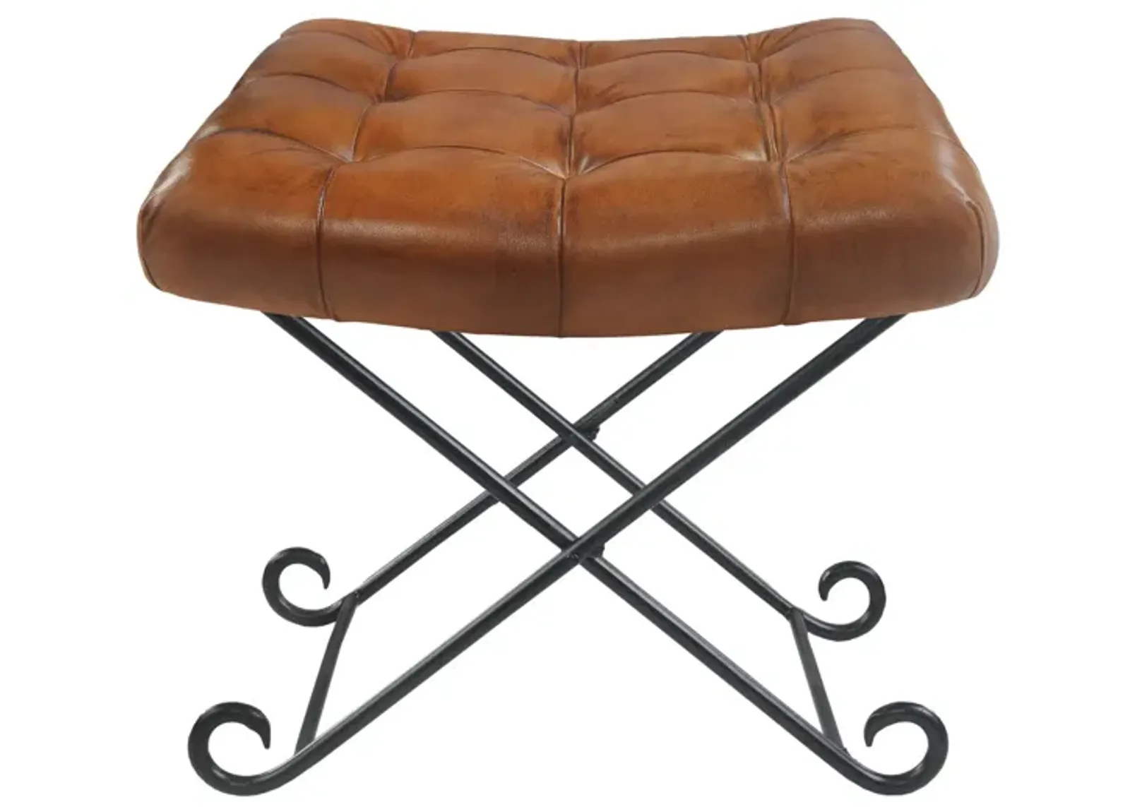 Faux Leather Footstool Ottoman - Brown