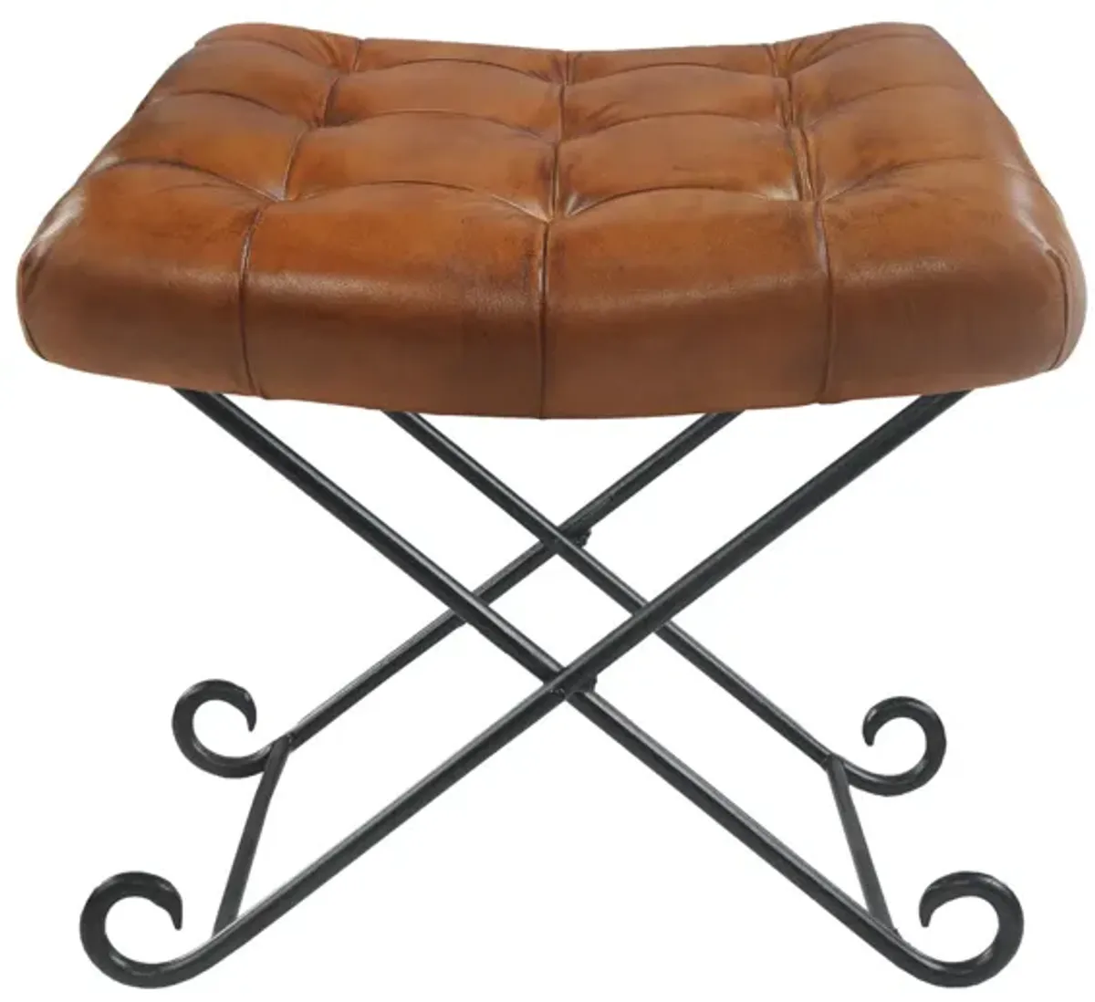 Faux Leather Footstool Ottoman - Brown