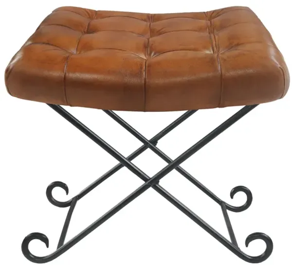 Faux Leather Footstool Ottoman - Brown