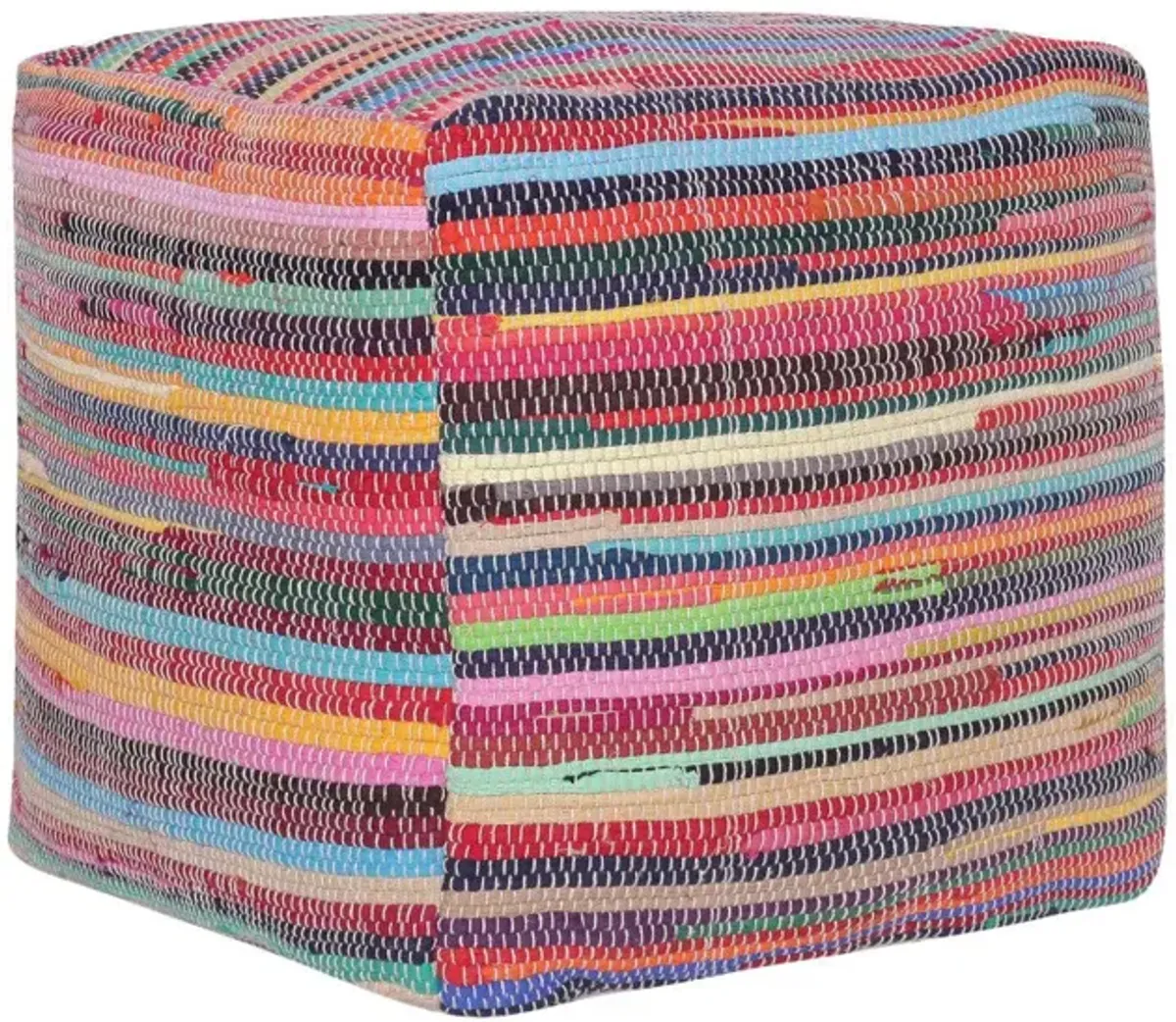 Cotton Cube Striped Pouf Ottoman - Red