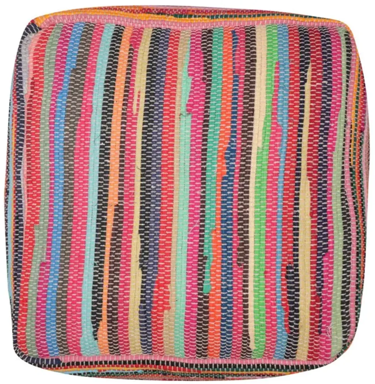 Cotton Cube Striped Pouf Ottoman - Red