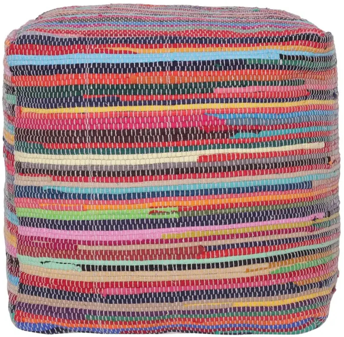 Cotton Cube Striped Pouf Ottoman - Red