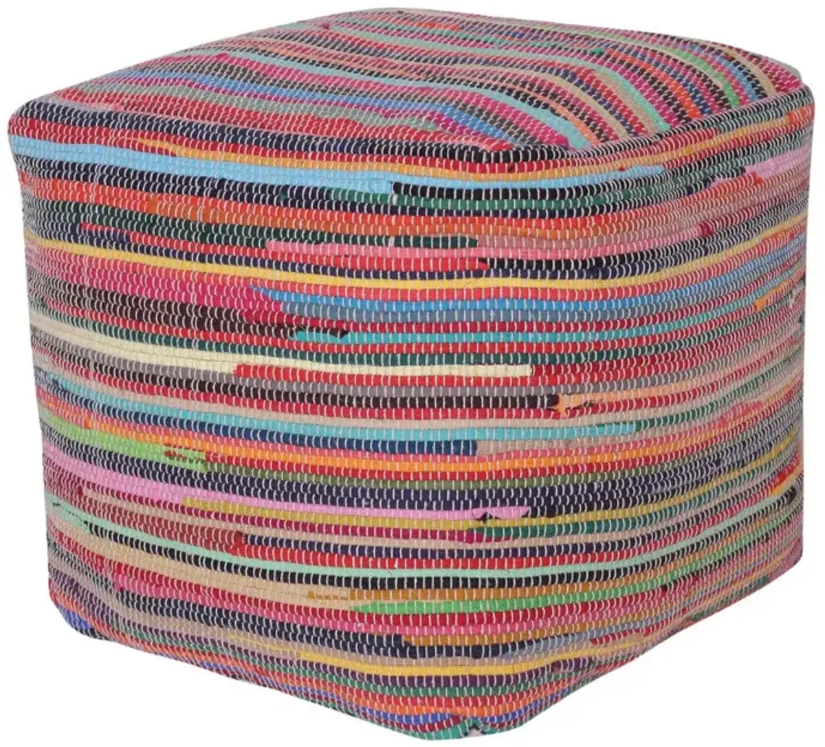 Cotton Cube Striped Pouf Ottoman - Red