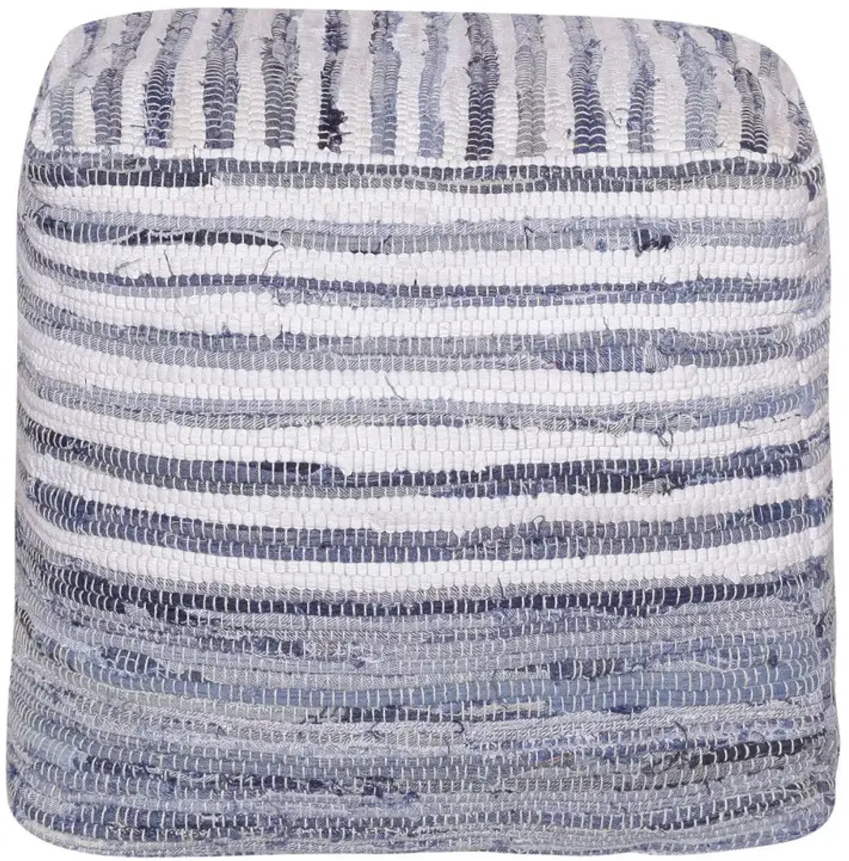 Cotton Cube Striped Pouf Ottoman - Blue