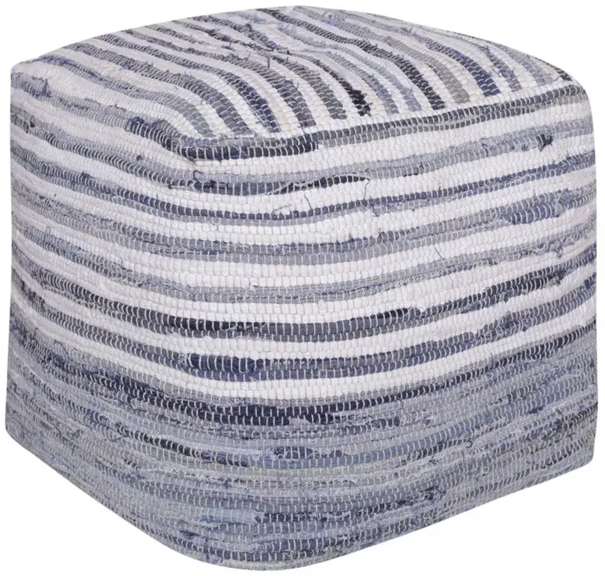 Cotton Cube Striped Pouf Ottoman - Blue