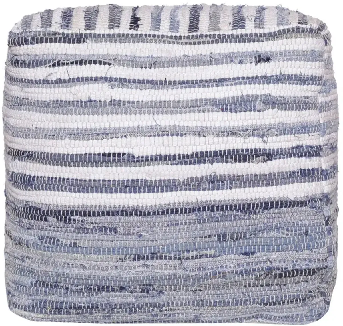 Cotton Cube Striped Pouf Ottoman - Blue