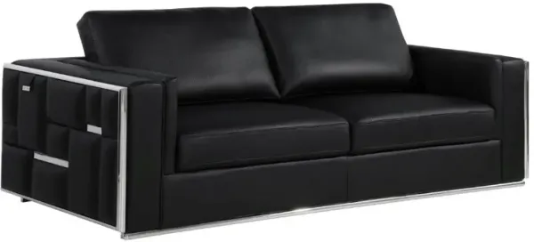 Italian Leather Sofa With Silver Legs - Black