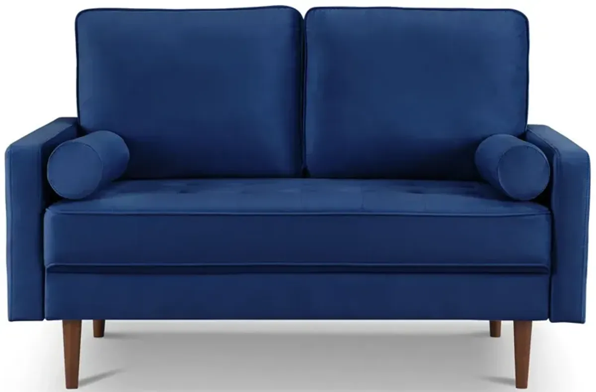 Velvet Loveseat And Toss Pillows - Blue / Dark Brown