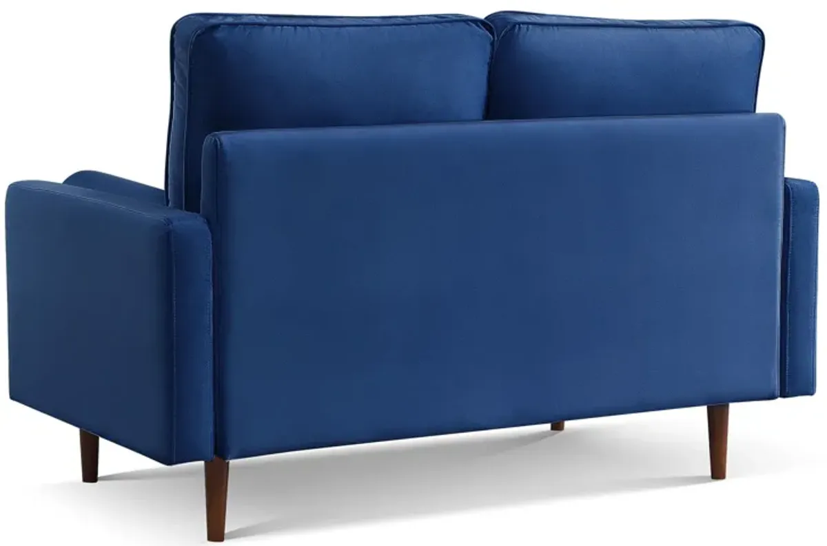 Velvet Loveseat And Toss Pillows - Blue / Dark Brown