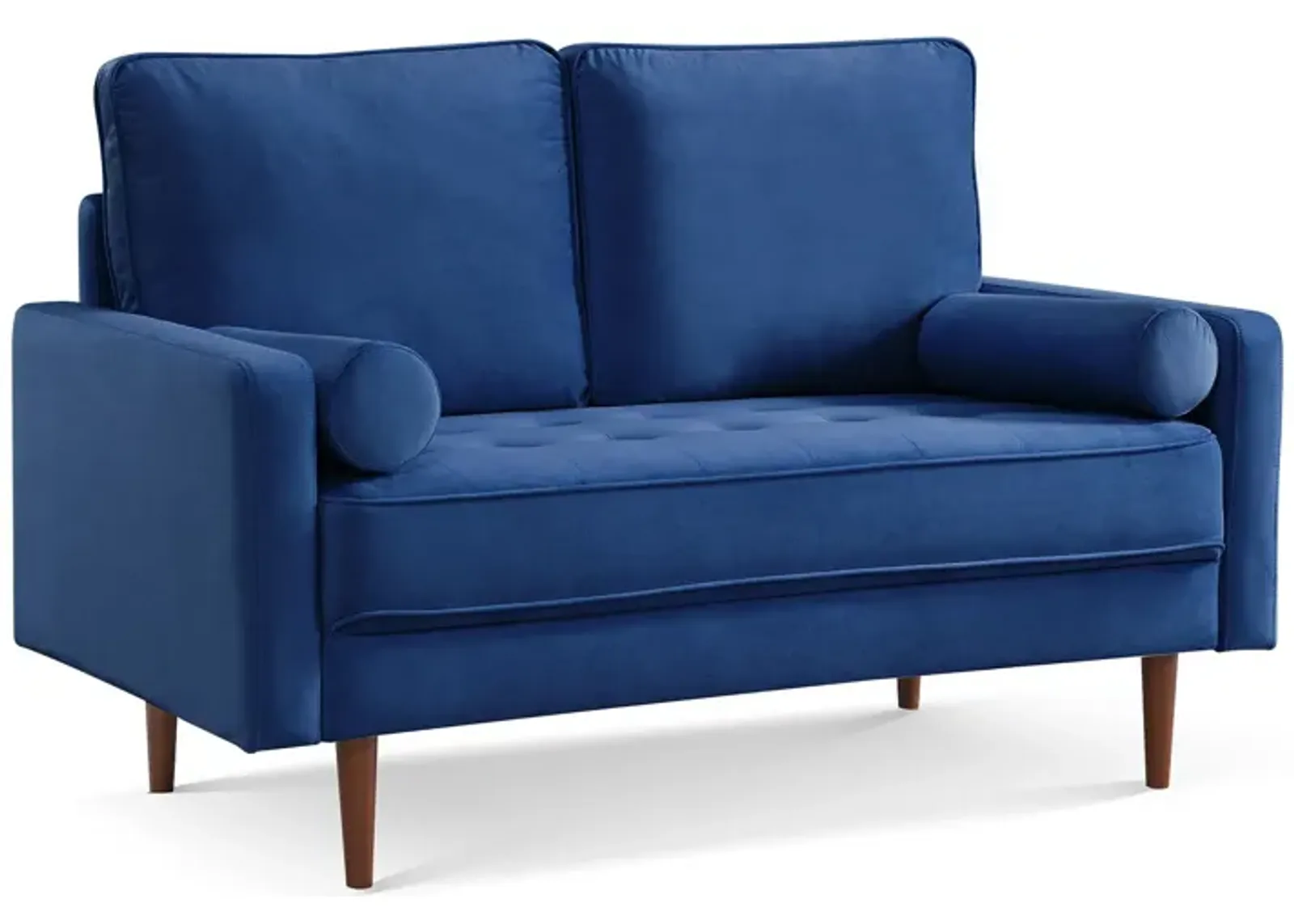 Velvet Loveseat And Toss Pillows - Blue / Dark Brown