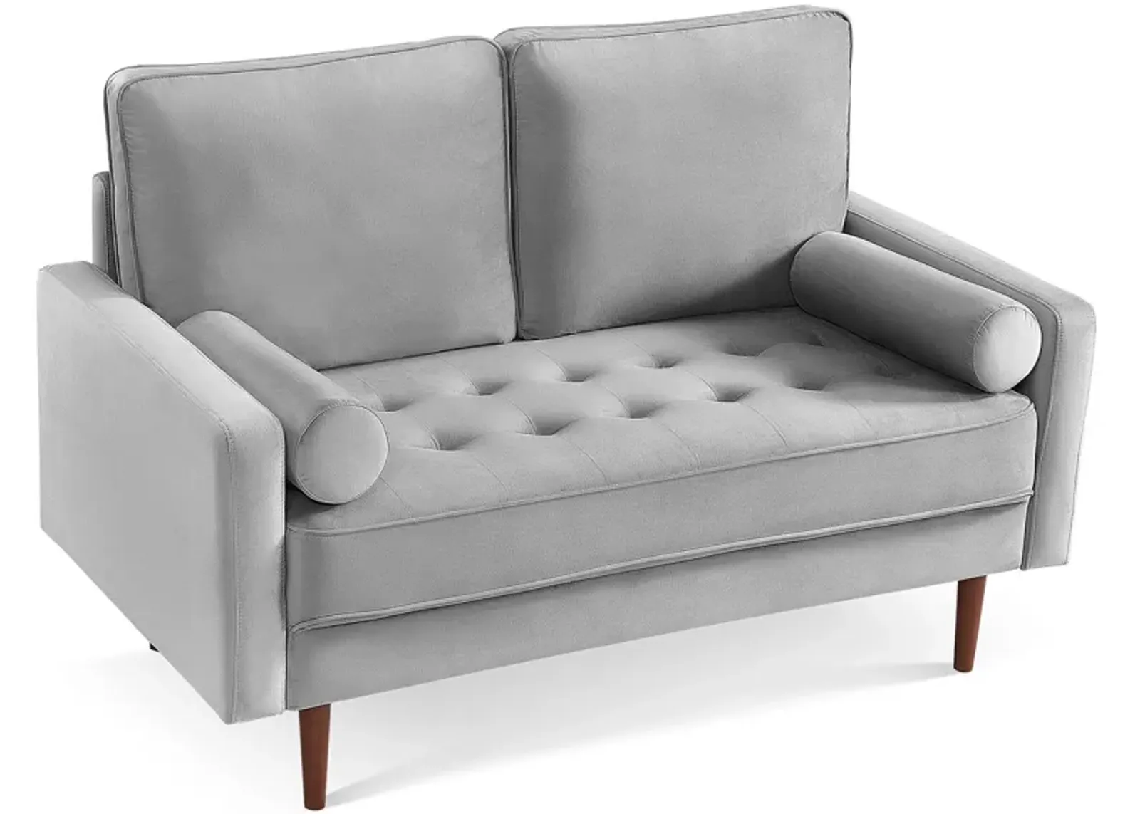 Velvet Loveseat And Toss Pillows - Gray / Dark Brown