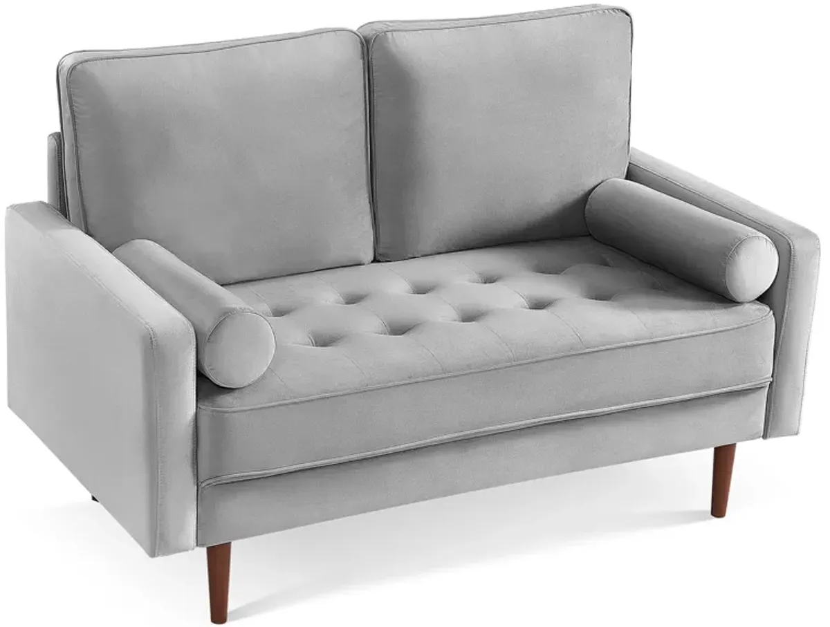 Velvet Loveseat And Toss Pillows - Gray / Dark Brown