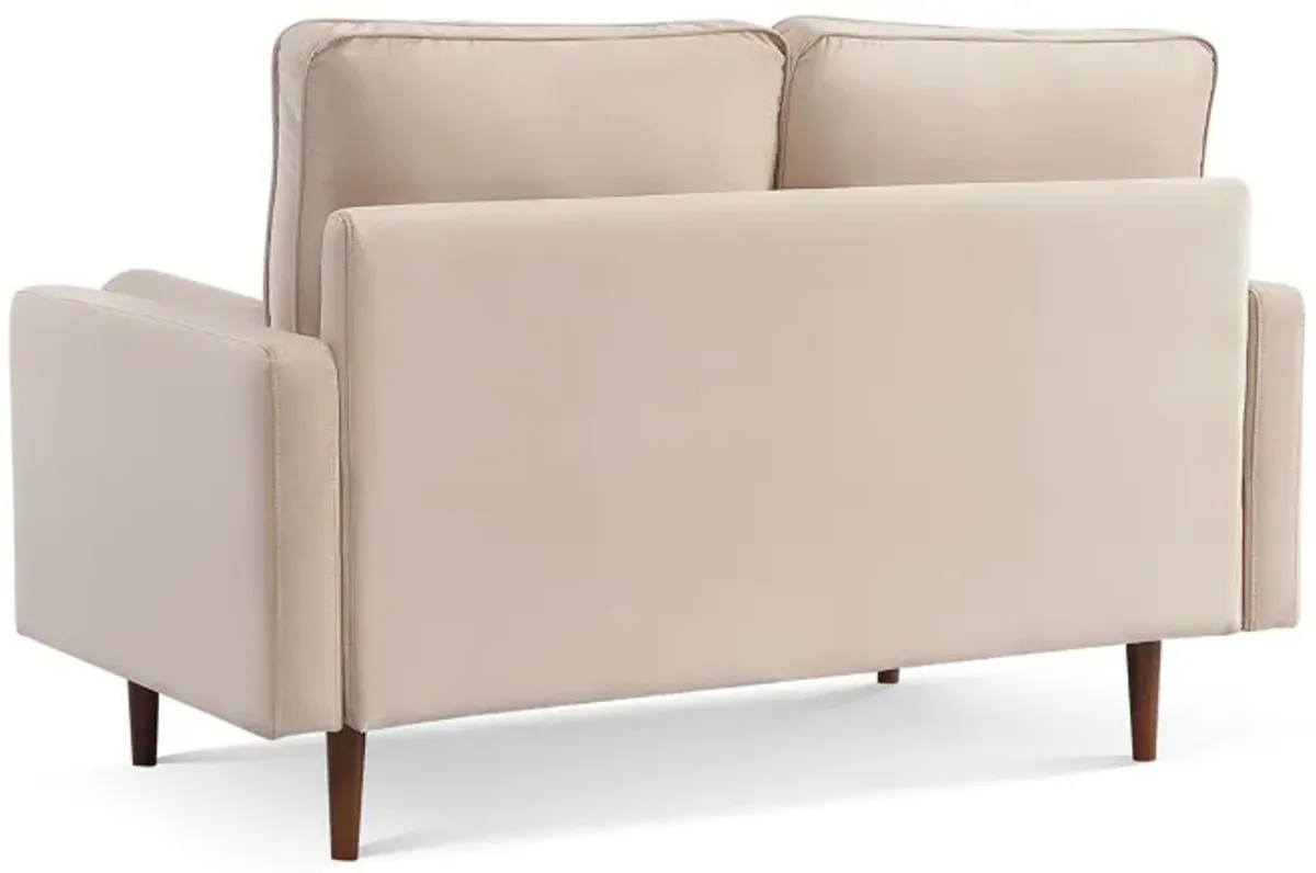 Brown Velvet Loveseat And Toss Pillows - Beige / Dark