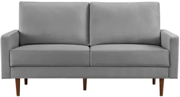 Velvet Sofa With Dark Brown Legs - Gray