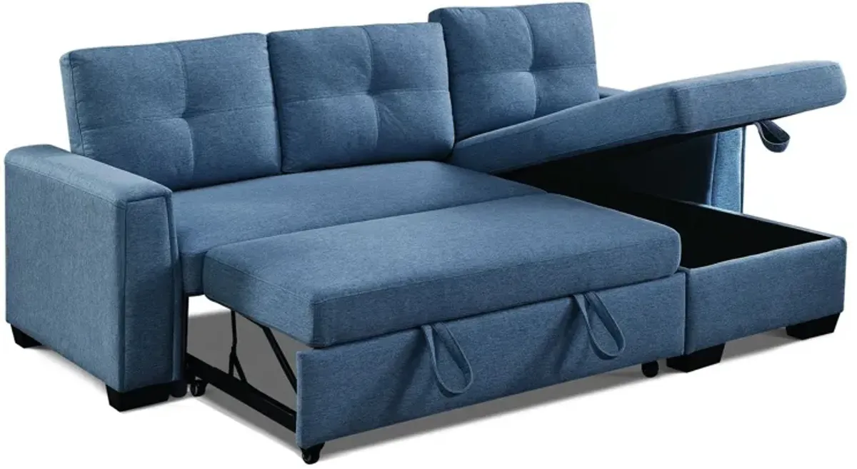 Polyester Blend Convertible Futon Sleeper Sofa With Black Legs - Blue