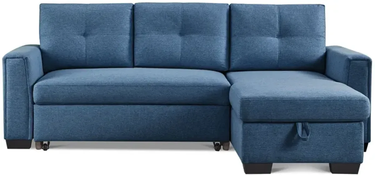 Polyester Blend Convertible Futon Sleeper Sofa With Black Legs - Blue