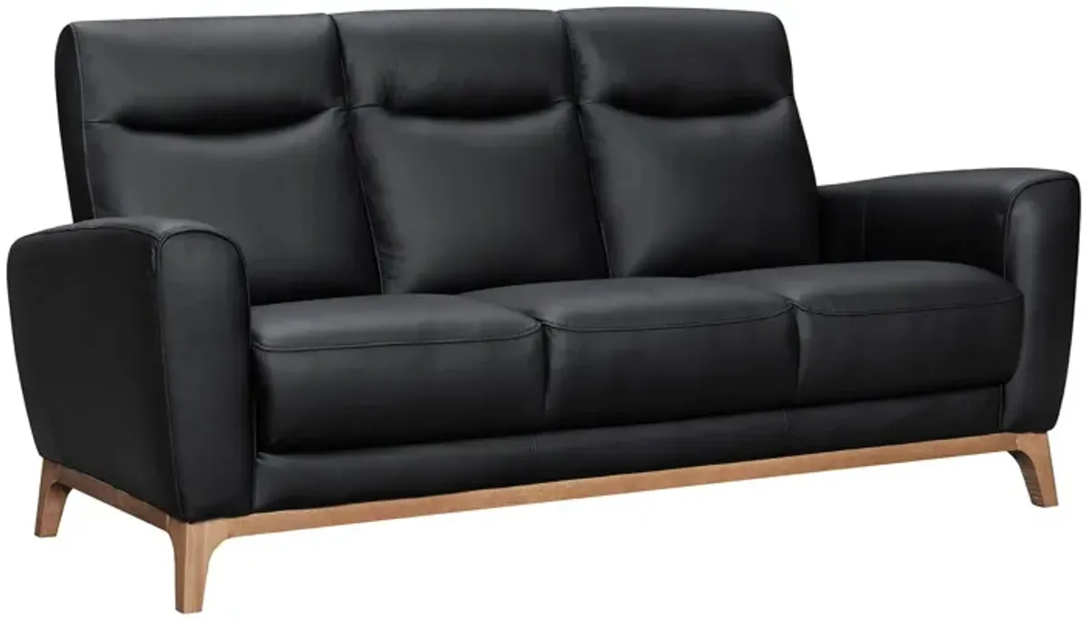 Leather Sofa With Brown Legs - Black