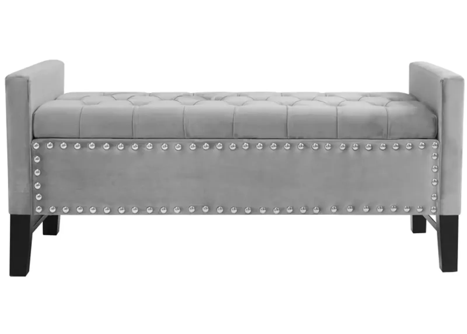 Upholstered Velvet Bench With Flip Top - Light Gray / Black